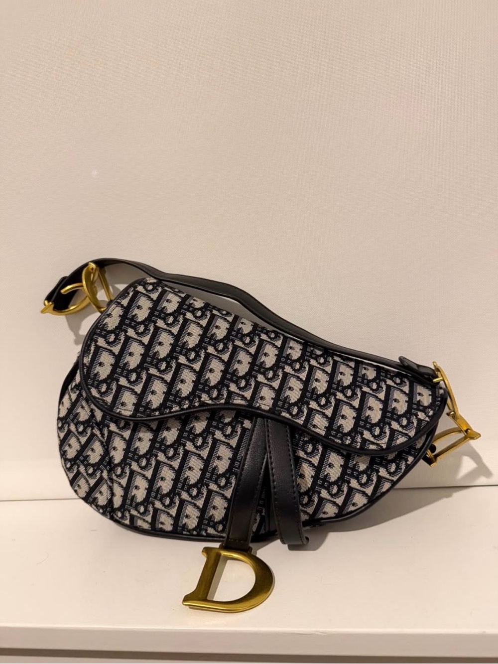 Dior Navy & White Oblique Saddle Crossbody
